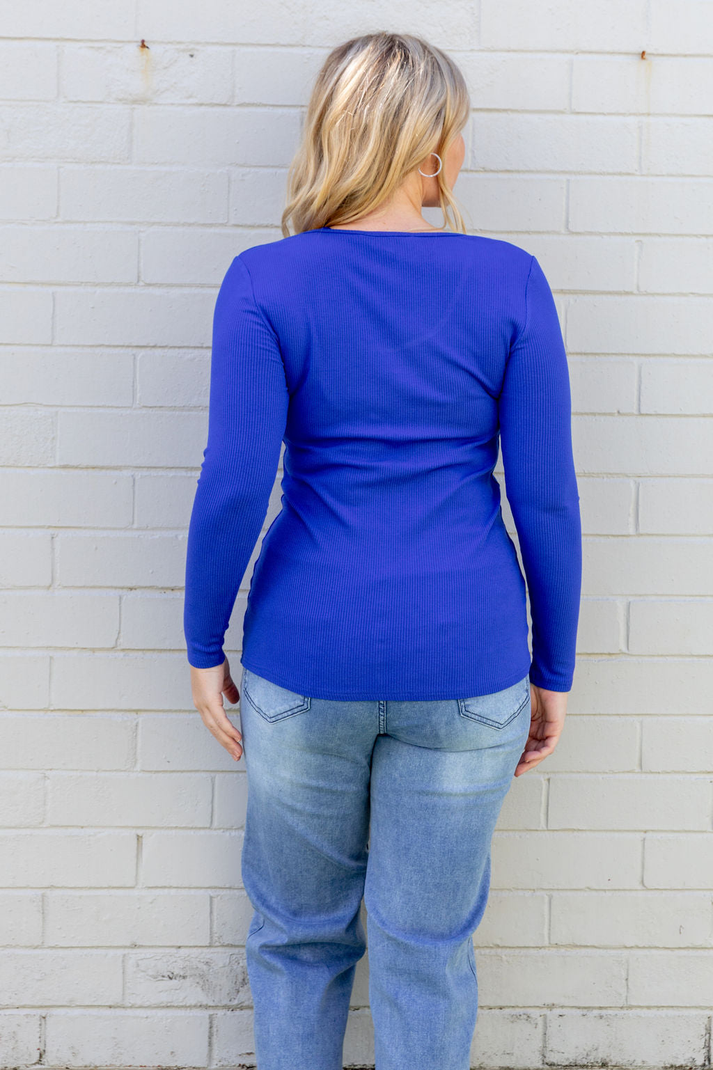 Billi Long Sleeve Rib Tee in Cobalt