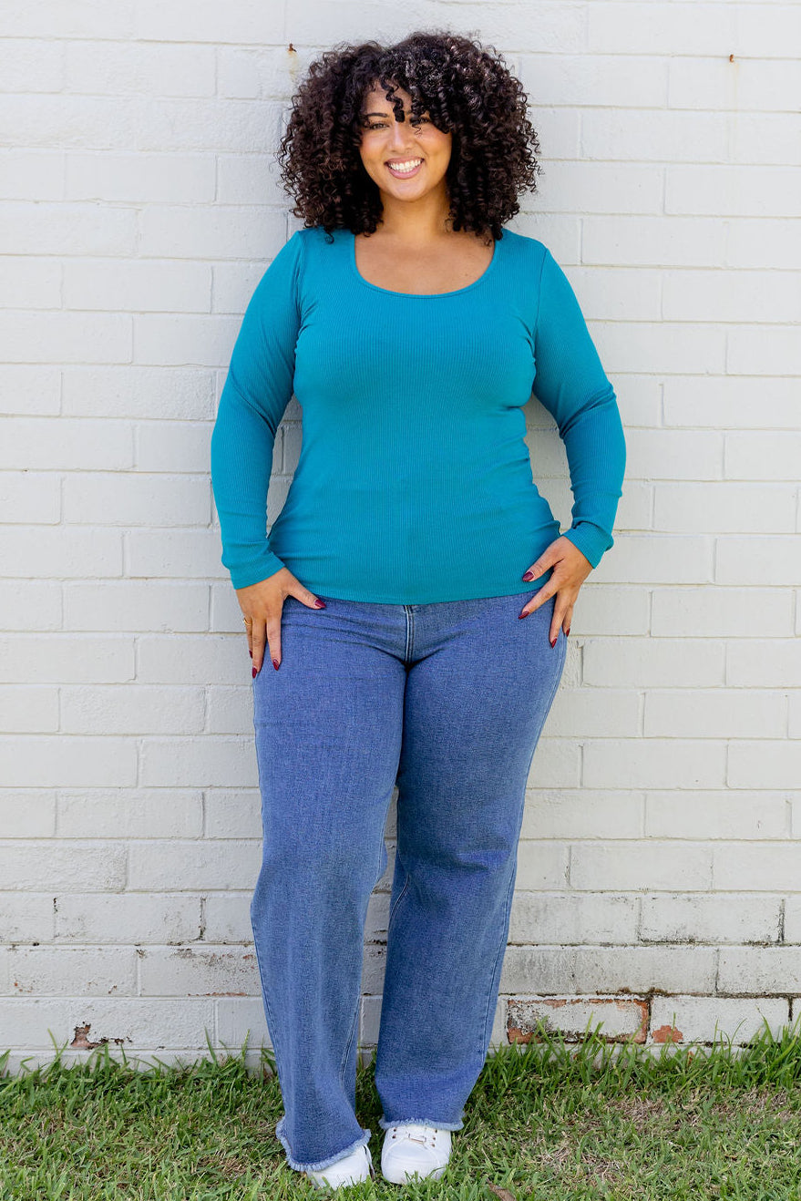 Billi Long Sleeve Rib Tee in Teal