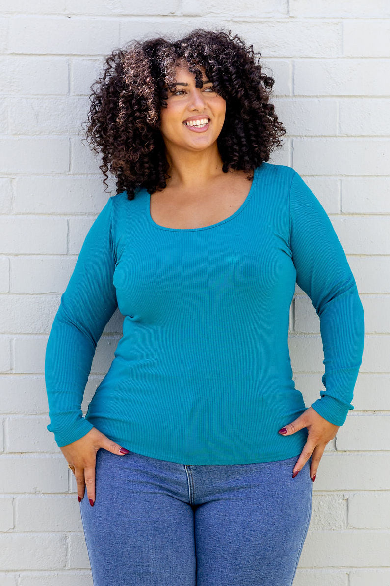 Billi Long Sleeve Rib Tee in Teal