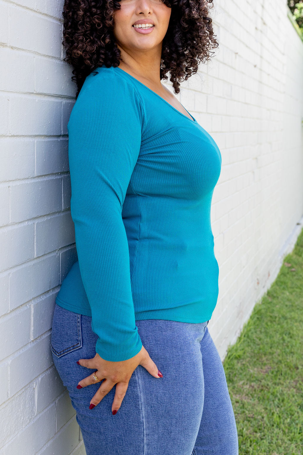Billi Long Sleeve Rib Tee in Teal