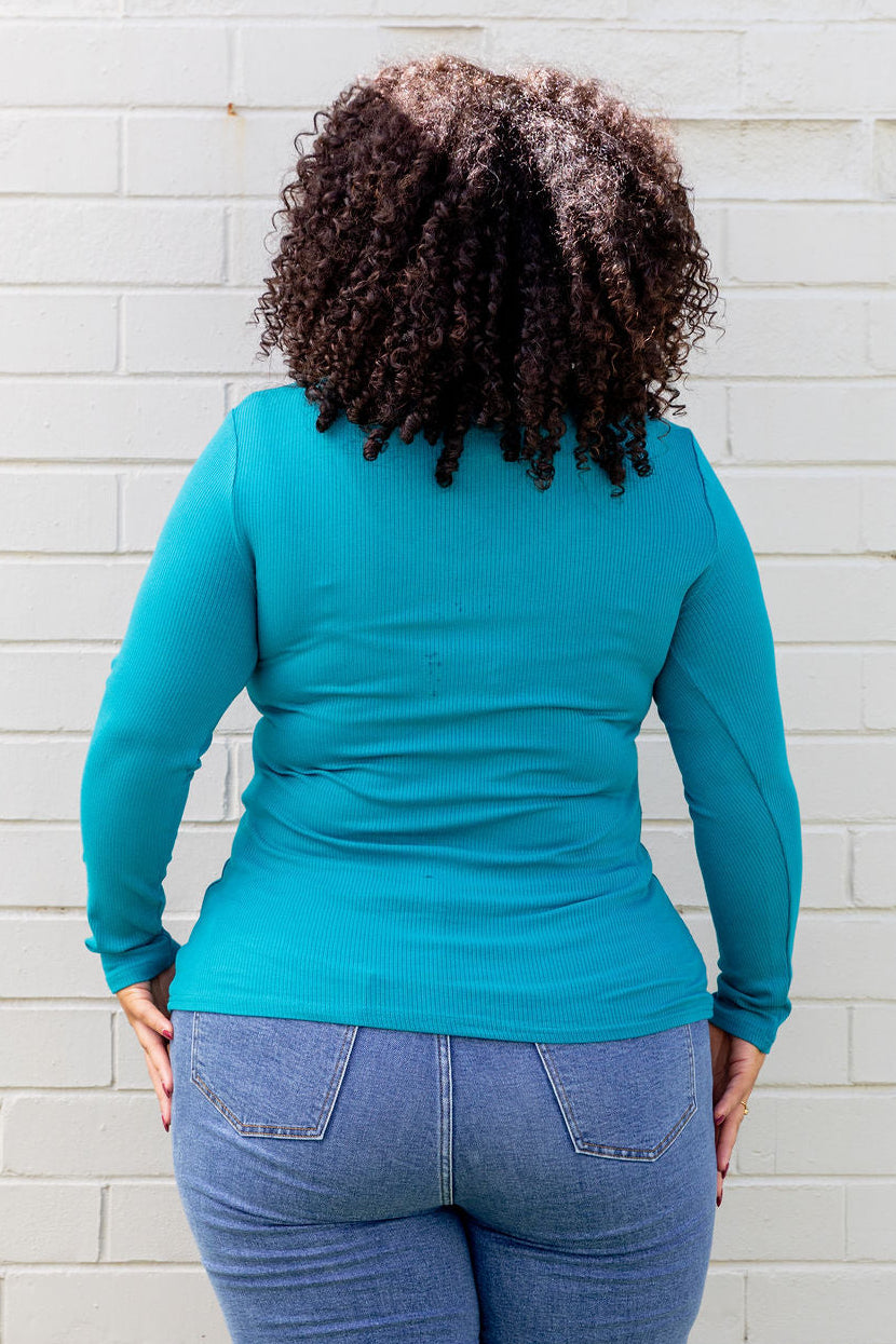Billi Long Sleeve Rib Tee in Teal