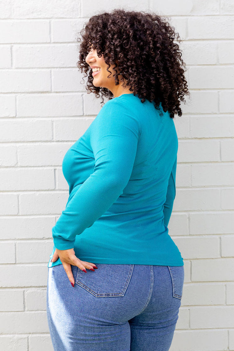 Billi Long Sleeve Rib Tee in Teal