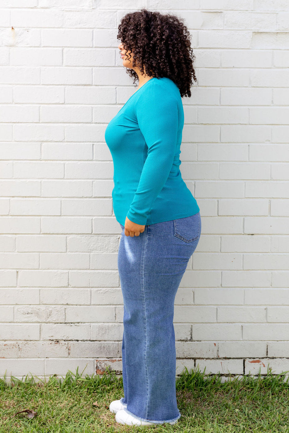 Billi Long Sleeve Rib Tee in Teal