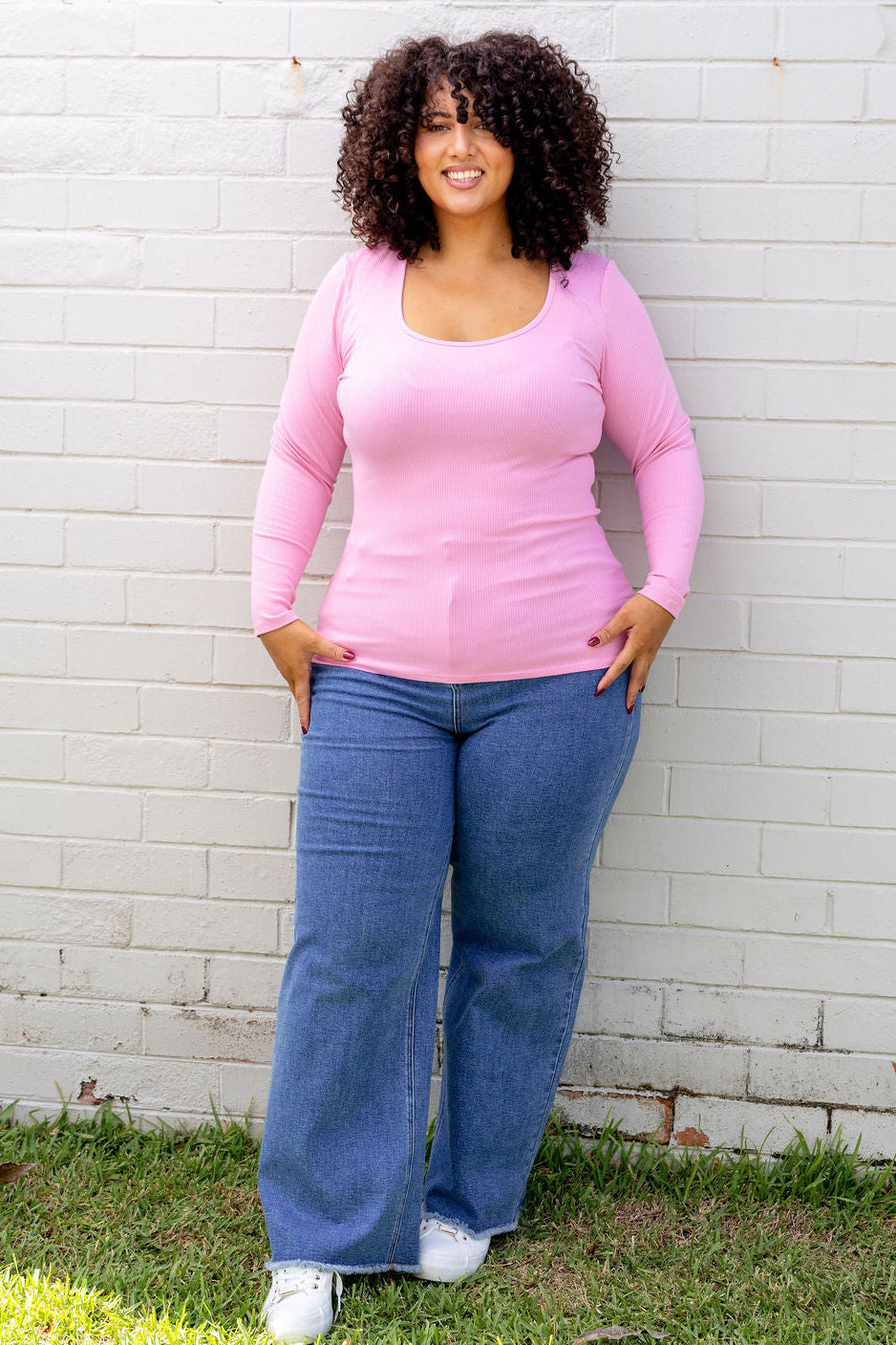 Billi Long Sleeve Rib Tee in Barbie