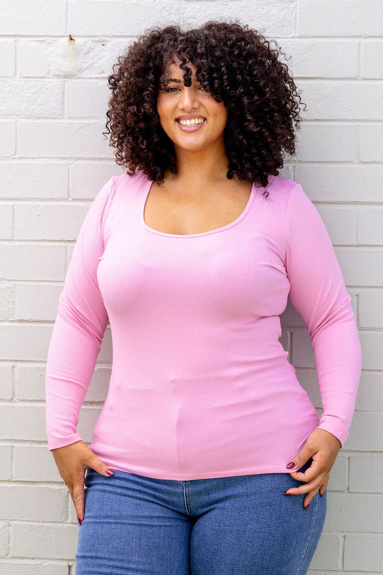 Billi Long Sleeve Rib Tee in Barbie