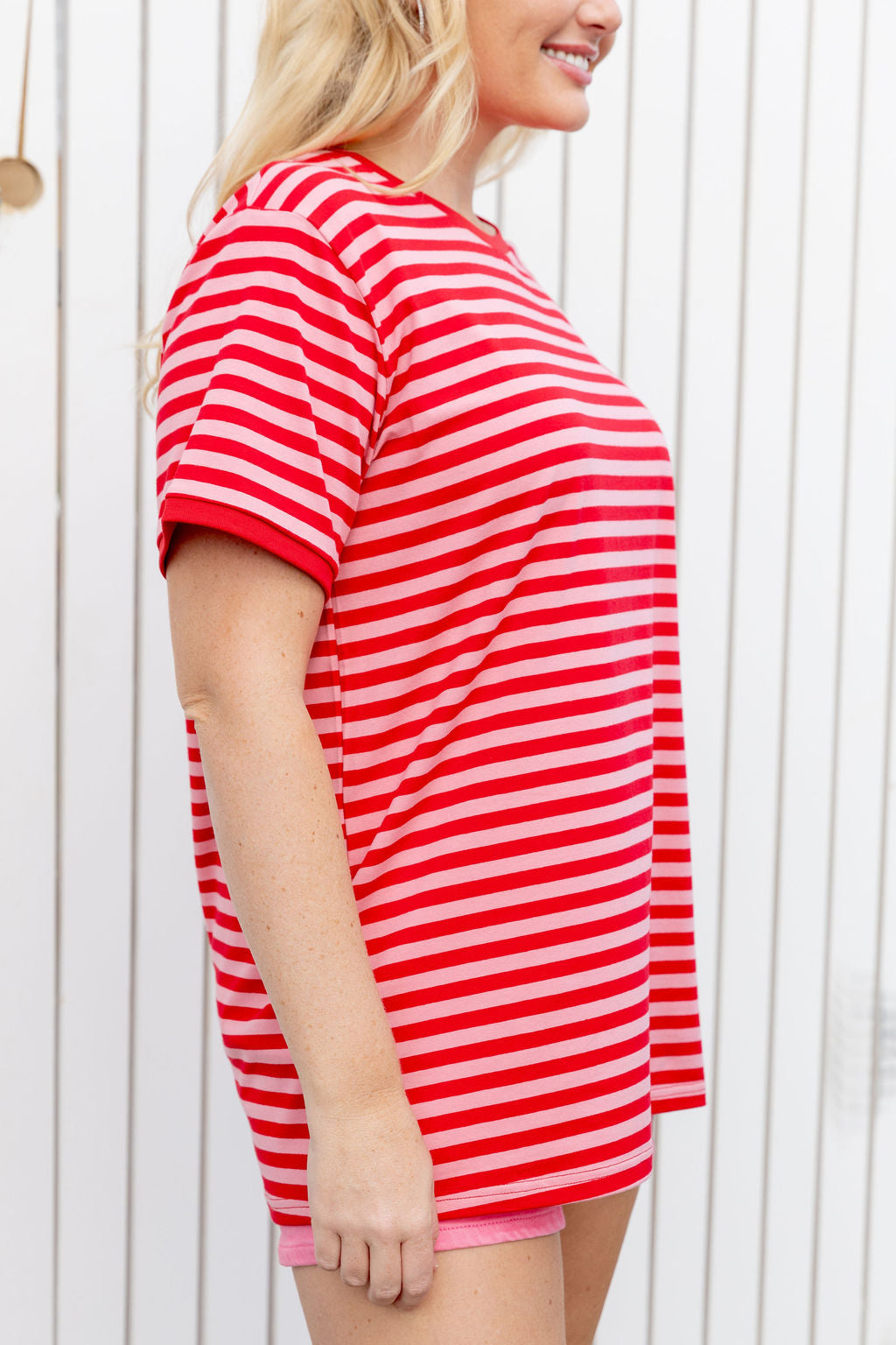 Striped Tee in Pink/Red
