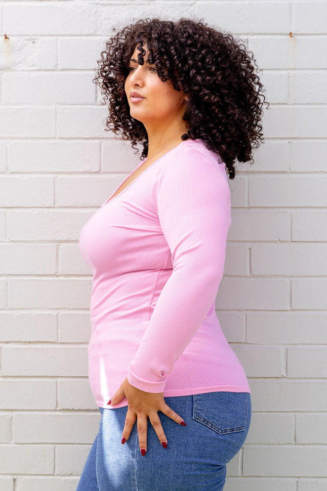 Billi Long Sleeve Rib Tee in Barbie