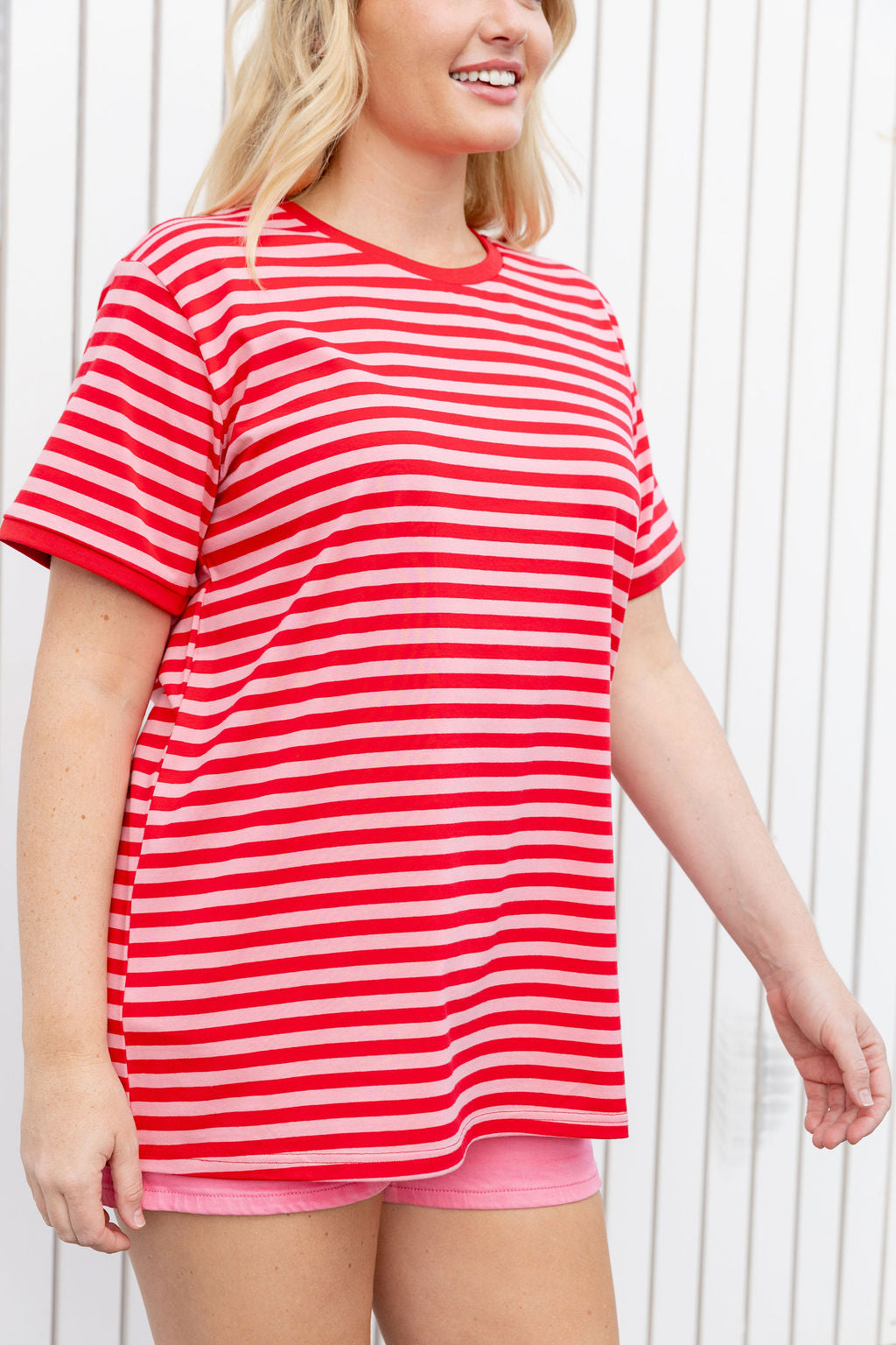 Striped Tee in Pink/Red