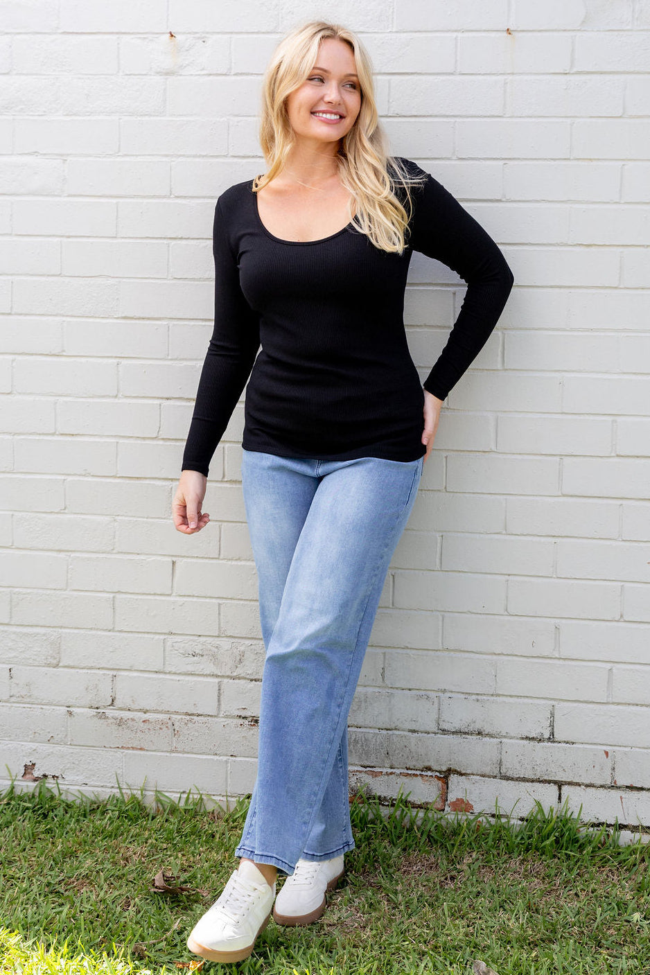 Billi Long Sleeve Rib Tee in Black