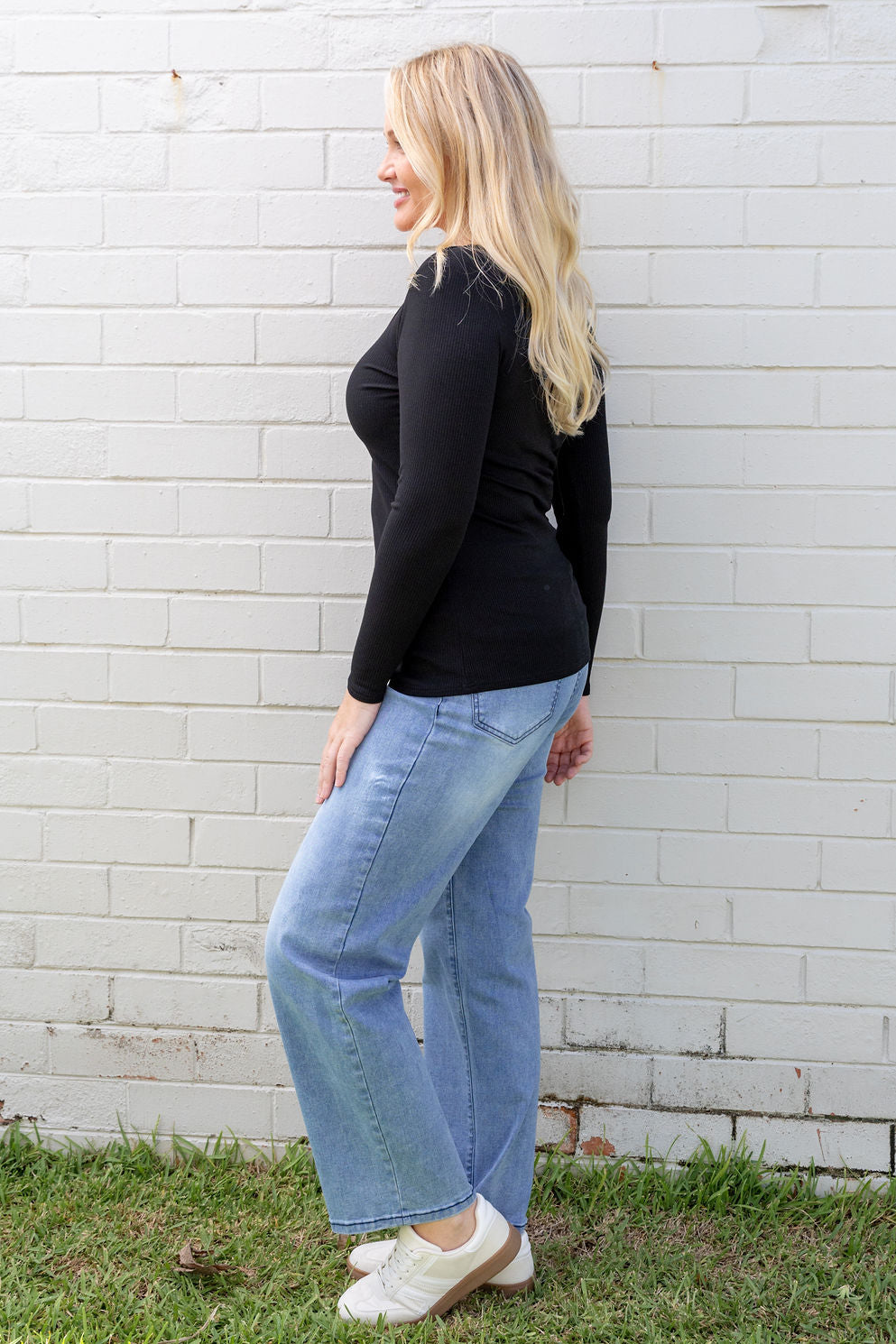 Billi Long Sleeve Rib Tee in Black