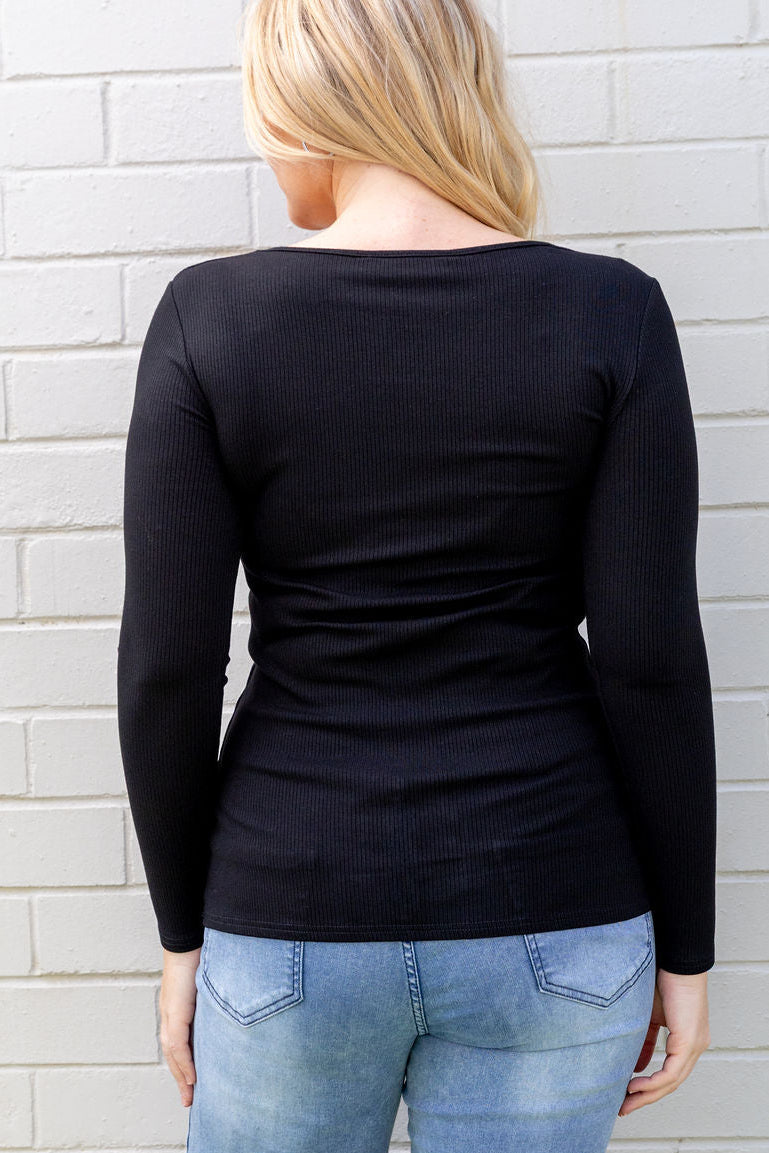 Billi Long Sleeve Rib Tee in Black