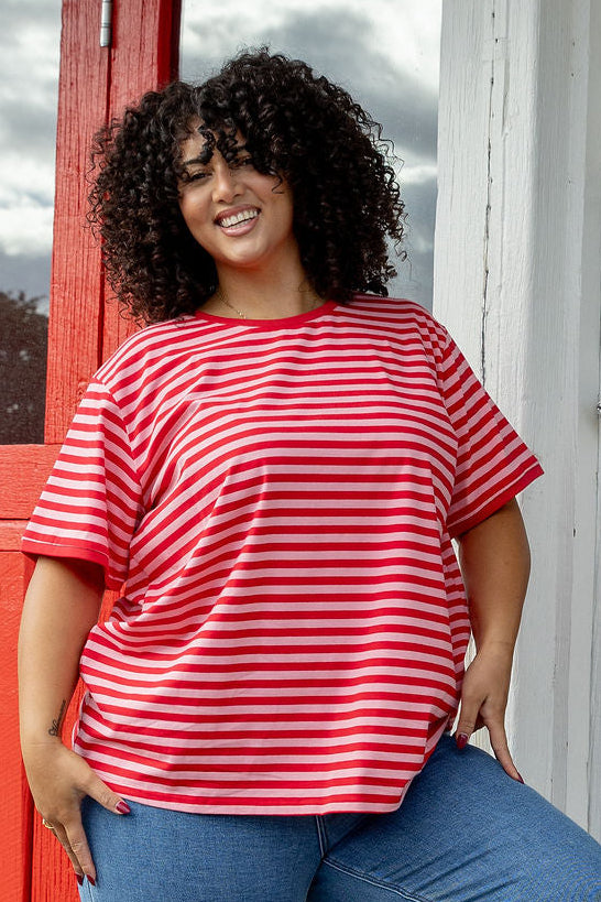 Striped Tee in Pink/Red
