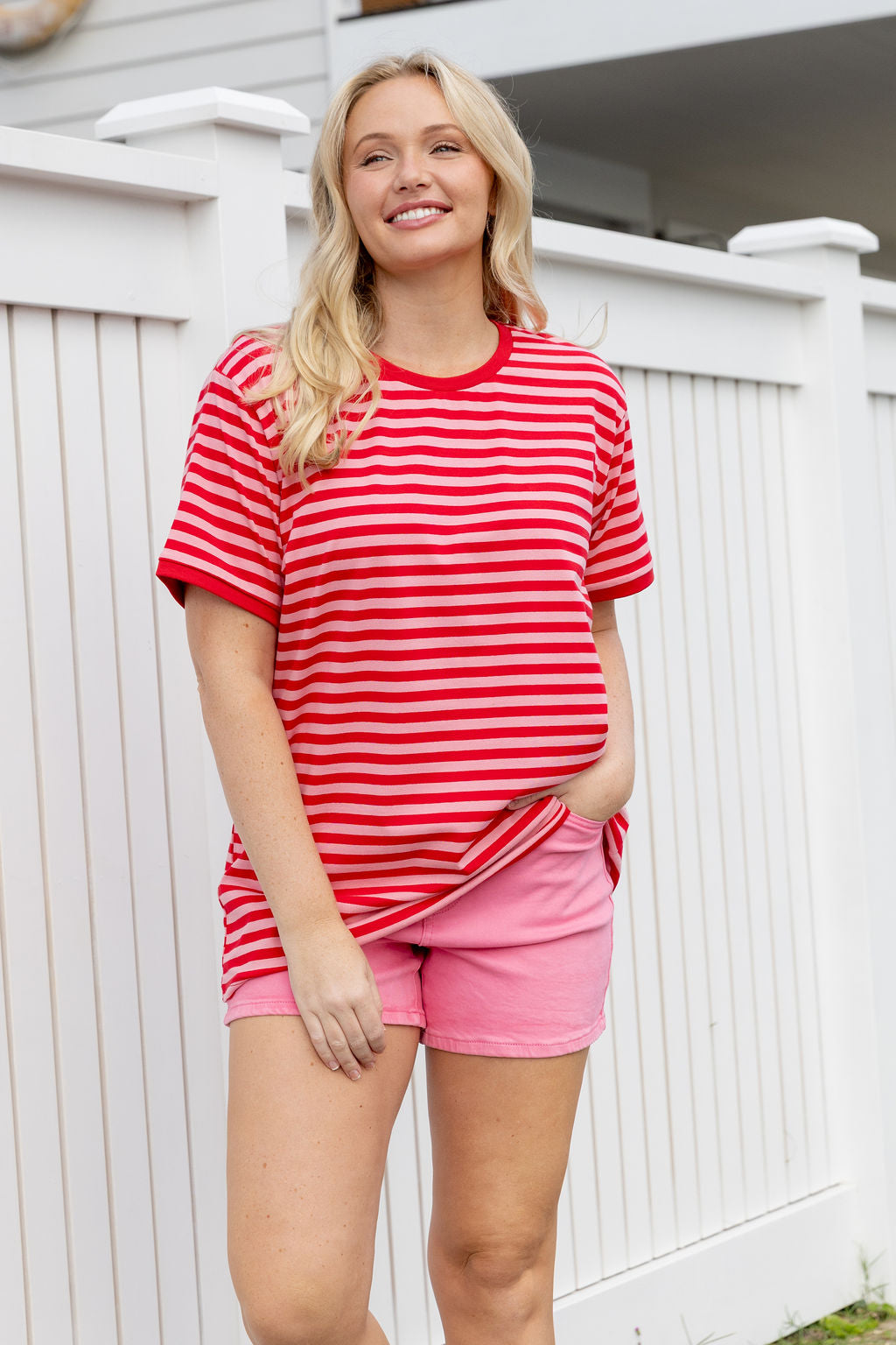 Striped Tee in Pink/Red