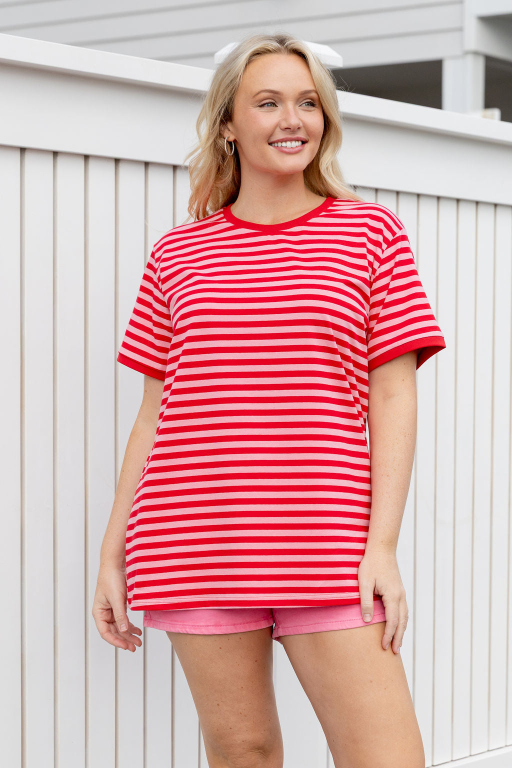 Striped Tee in Pink/Red