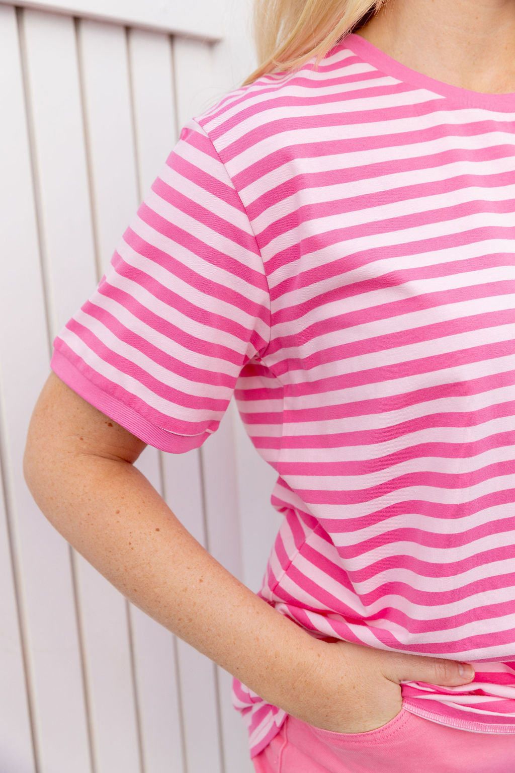 Striped Tee in Pink/Light Pink