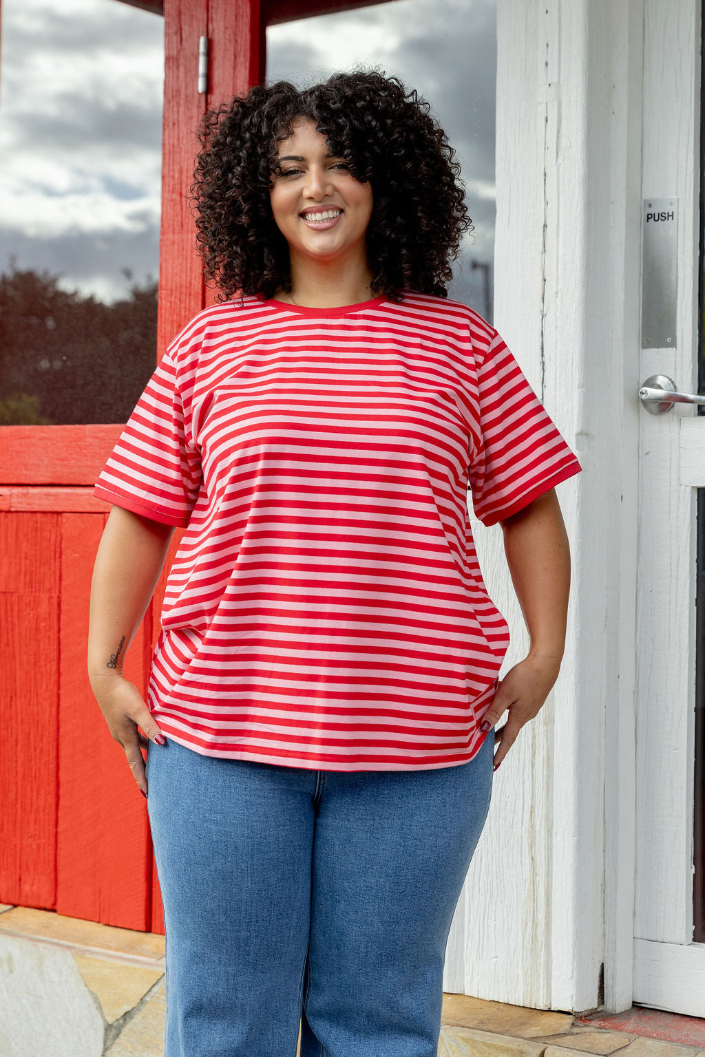 Striped Tee in Pink/Red