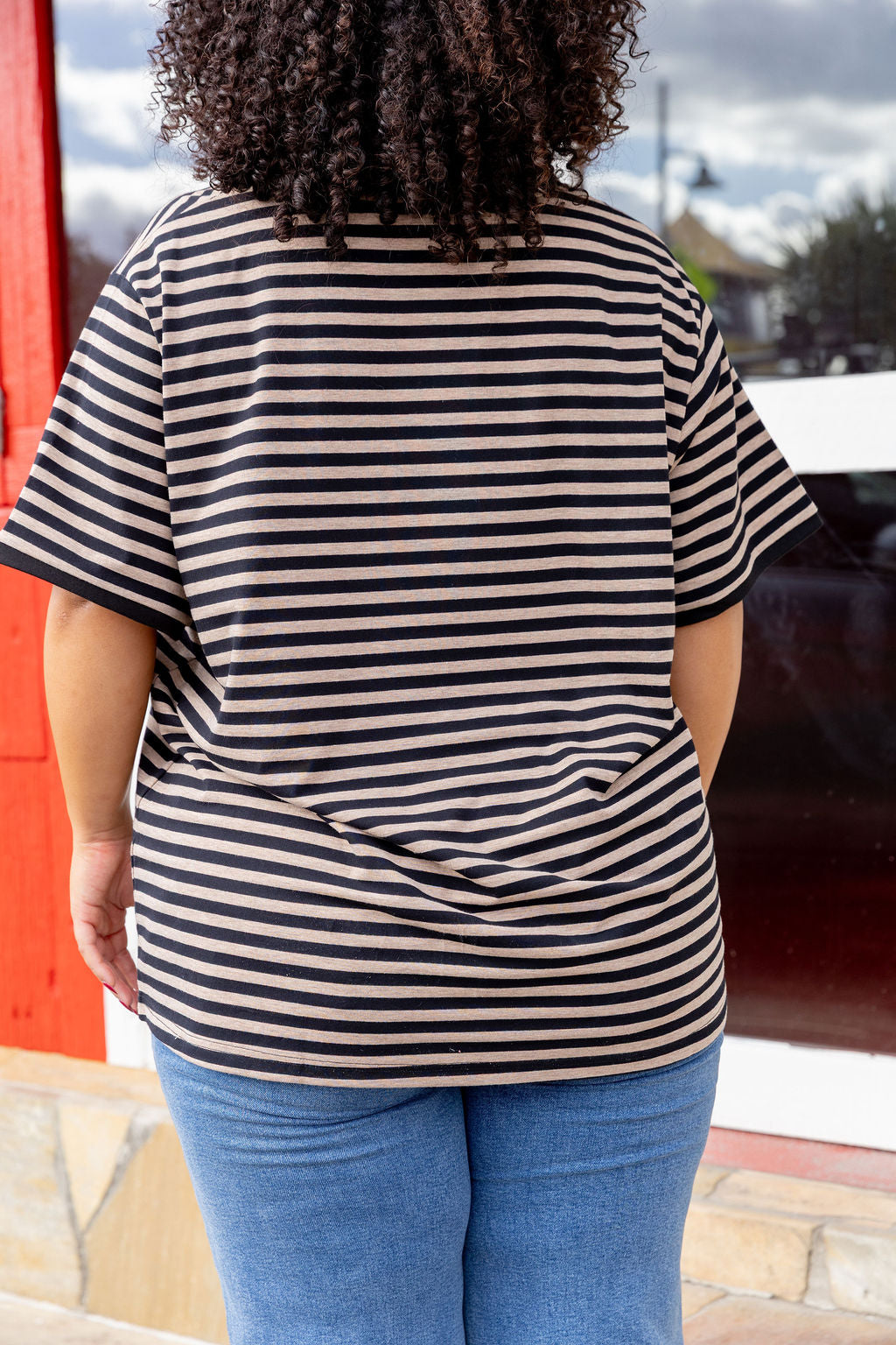 Striped Tee in Black/Oat Marle