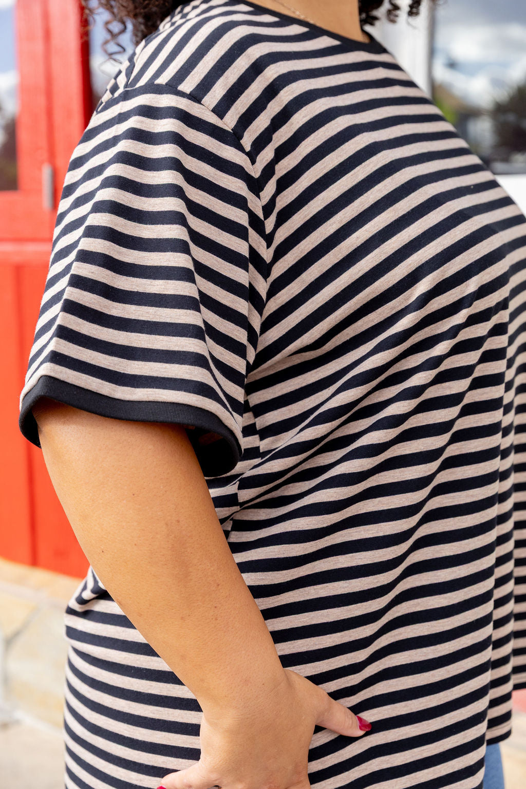 Striped Tee in Black/Oat Marle