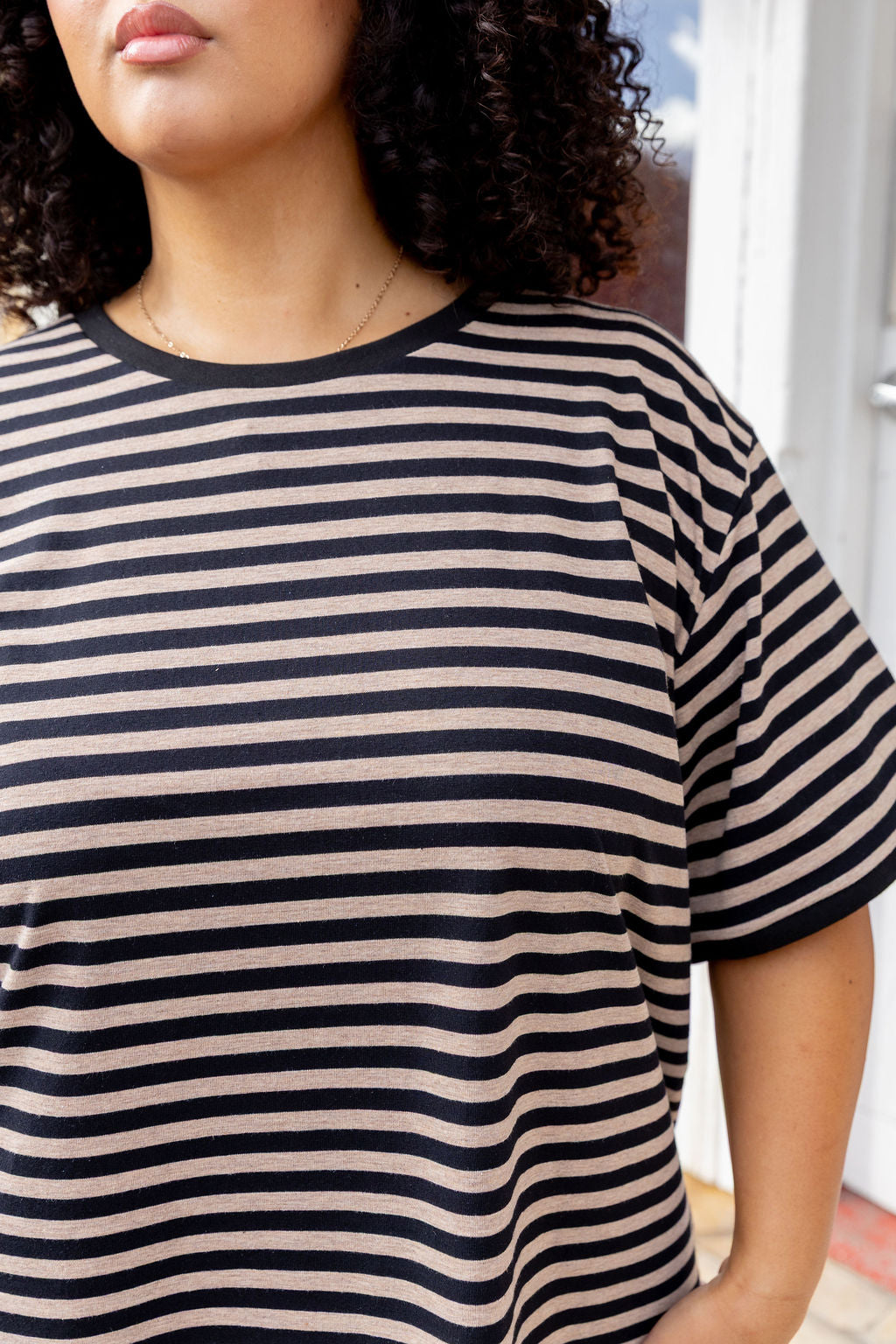 Striped Tee in Black/Oat Marle