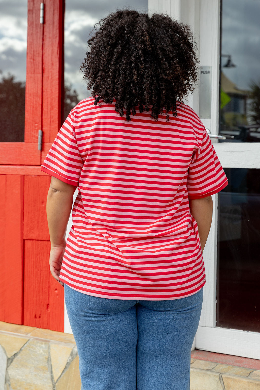 Striped Tee in Pink/Red