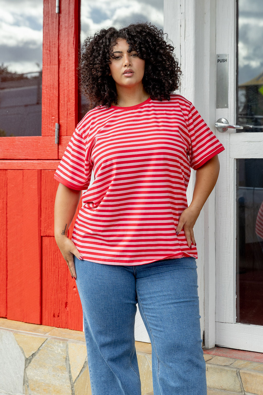 Striped Tee in Pink/Red
