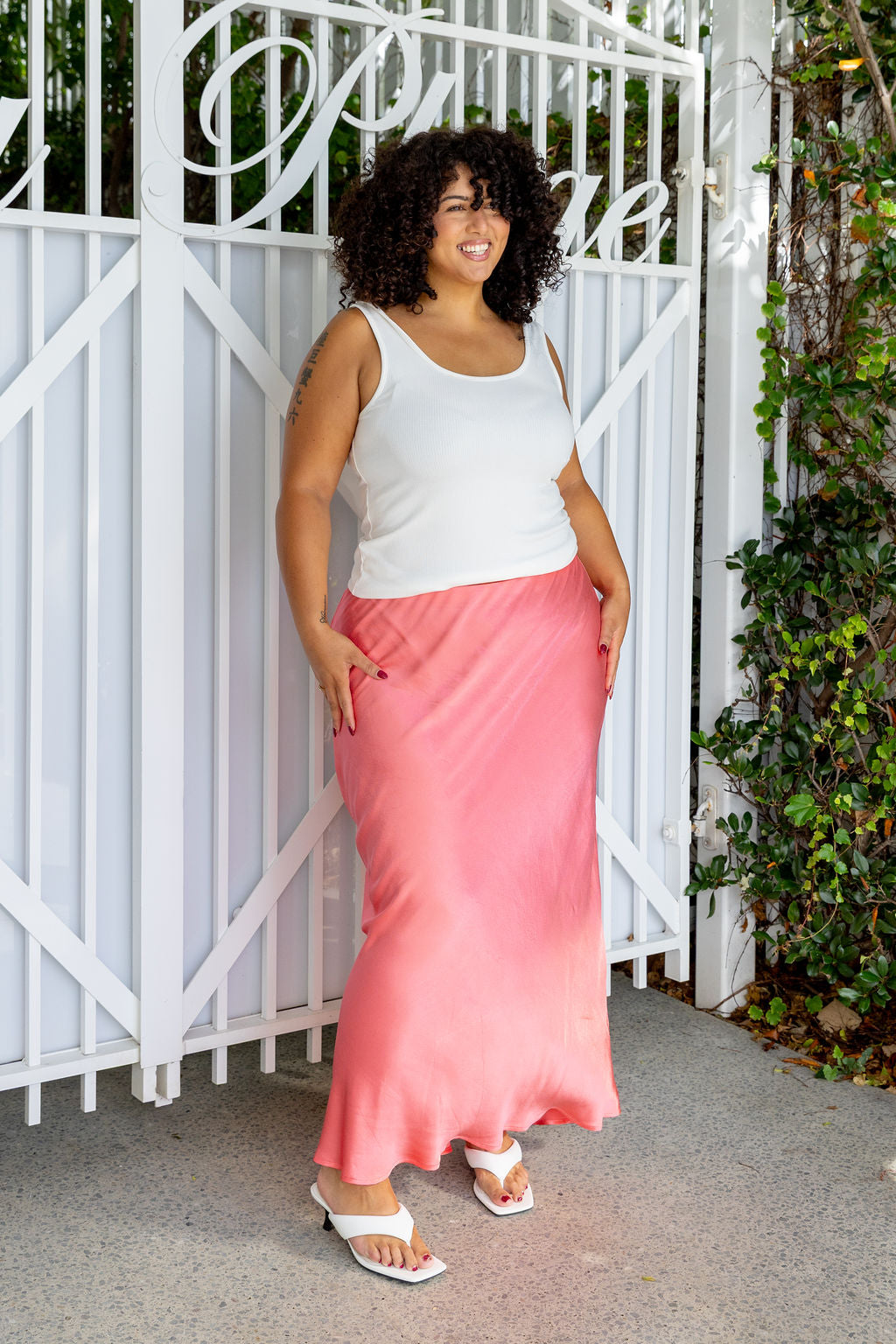 Livy Bias Skirt in Viscose Satin Pink