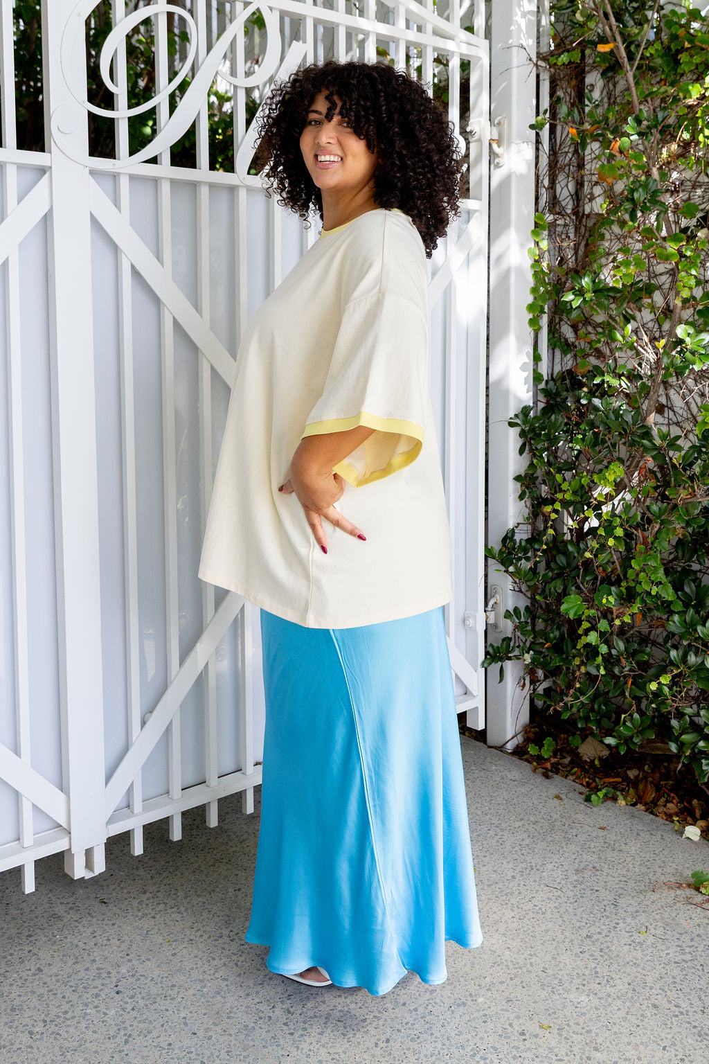 Livy Bias Skirt in Viscose Satin Turquoise