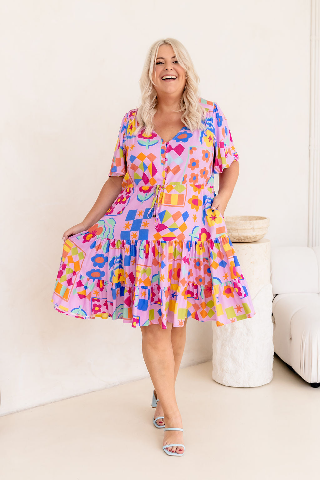 Charlie Dress in Checkerboard Petals