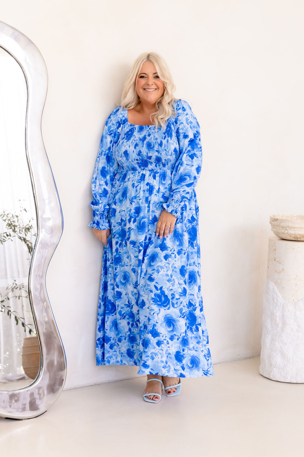 Amelia Maxi Dress in Blue Roses