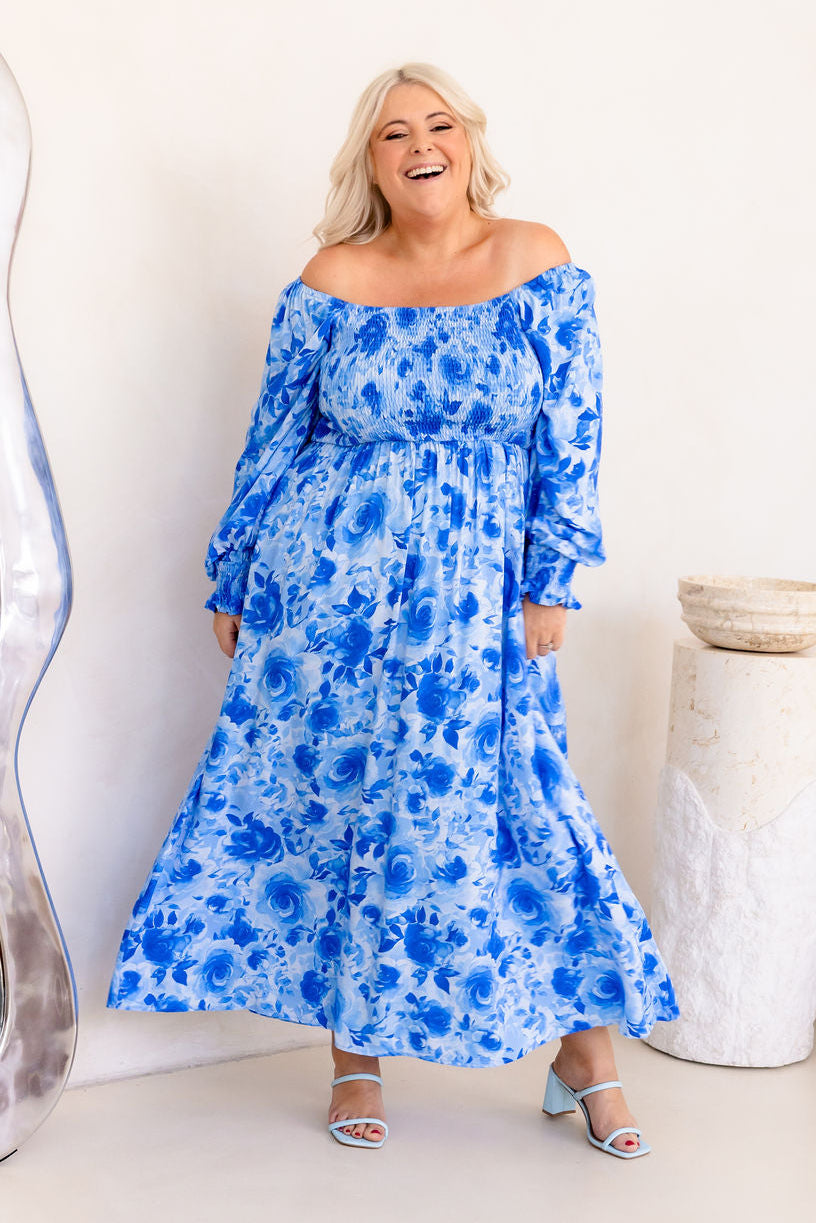 Amelia Maxi Dress in Blue Roses