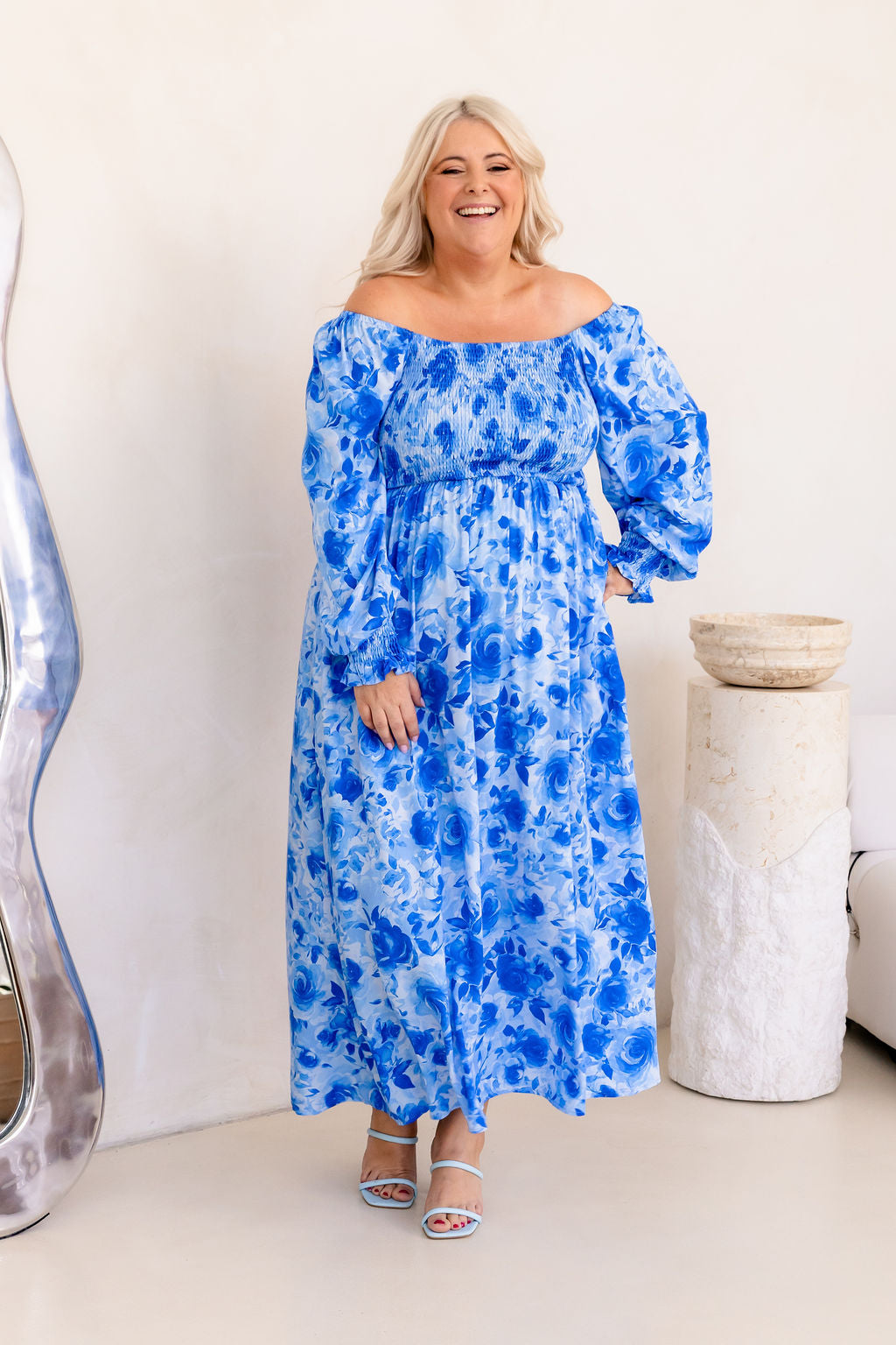Amelia Maxi Dress in Blue Roses
