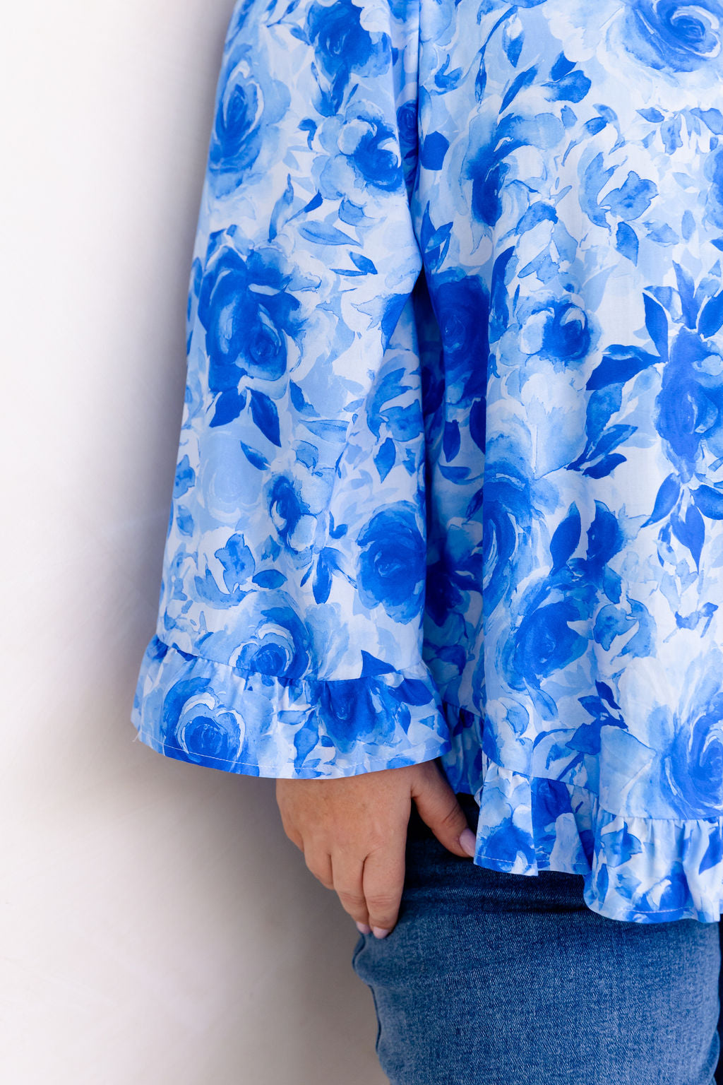 Natalie Long Sleeve Top in Blue Roses