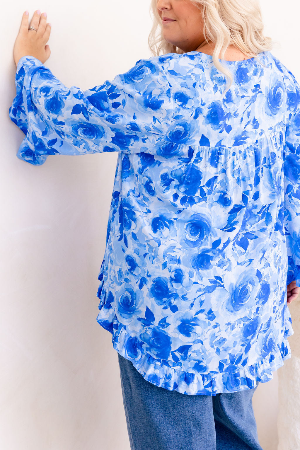 Natalie Long Sleeve Top in Blue Roses