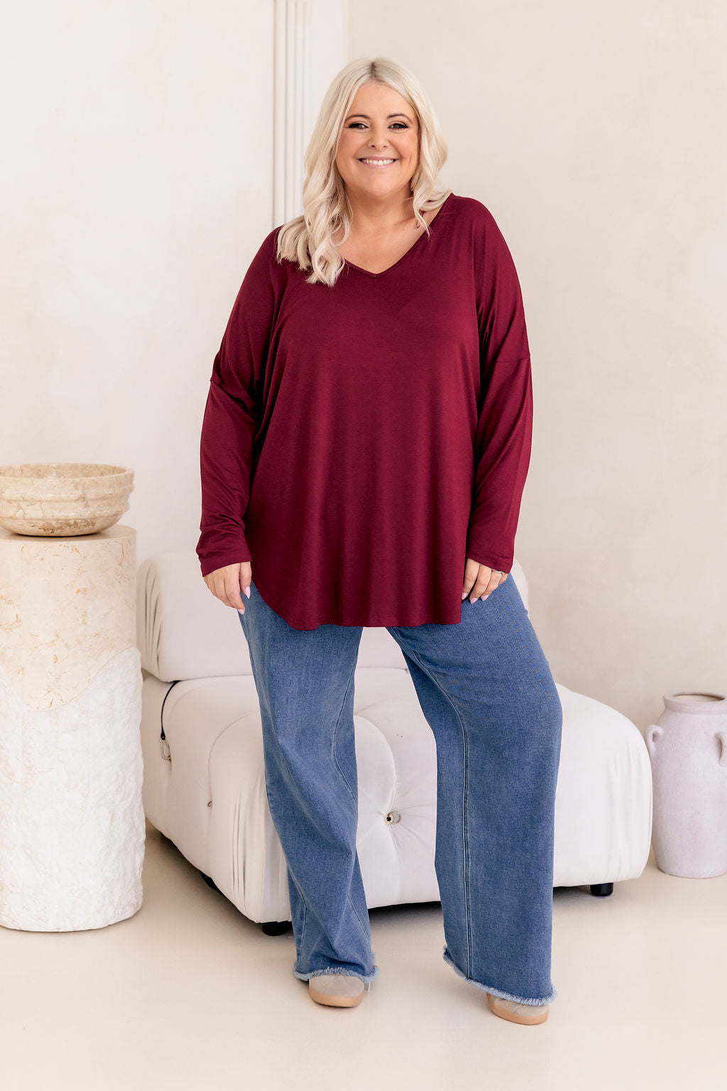 Jasper Jersey Top in Burgundy