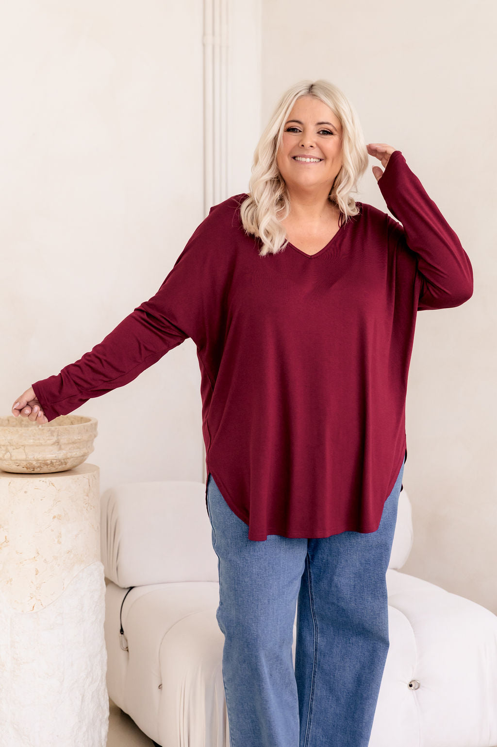 Jasper Jersey Top in Burgundy