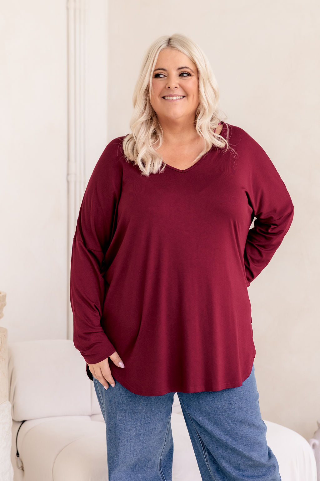 Jasper Jersey Top in Burgundy
