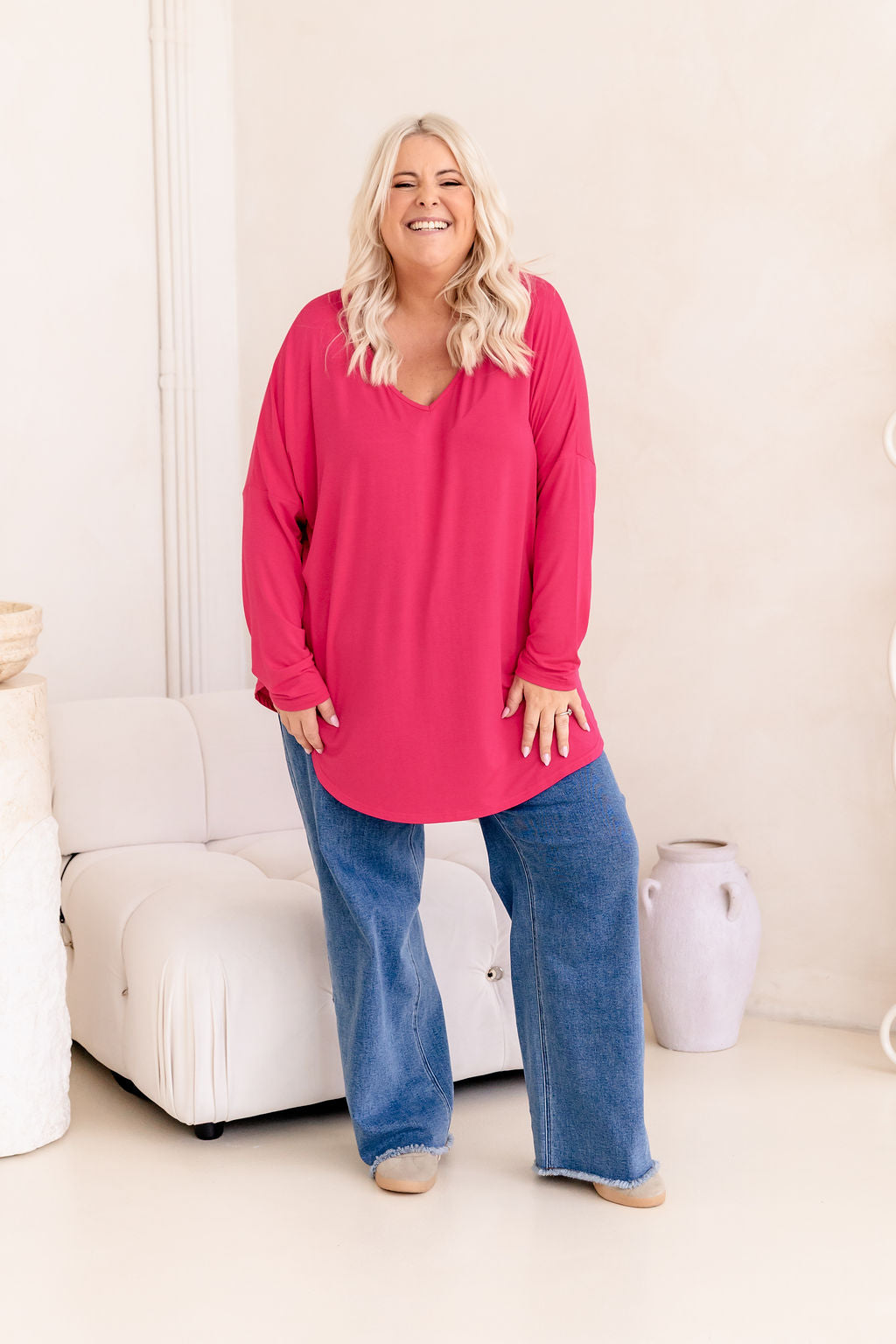 Jasper Jersey Top in Hot Pink