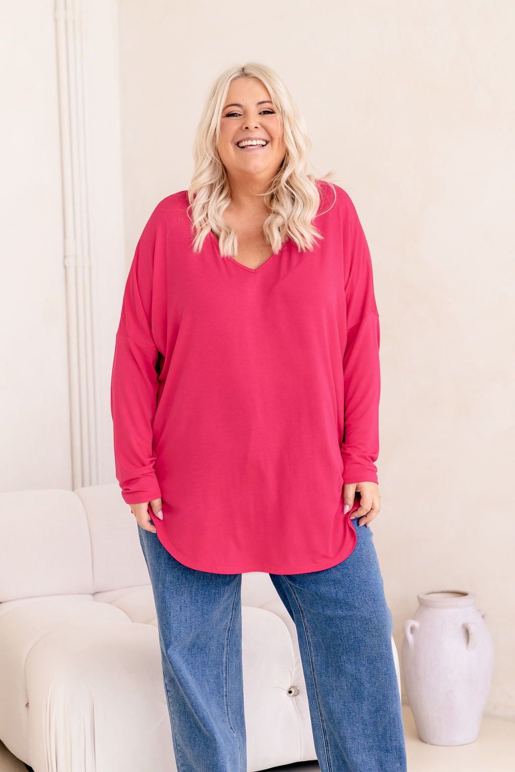 Jasper Jersey Top in Hot Pink