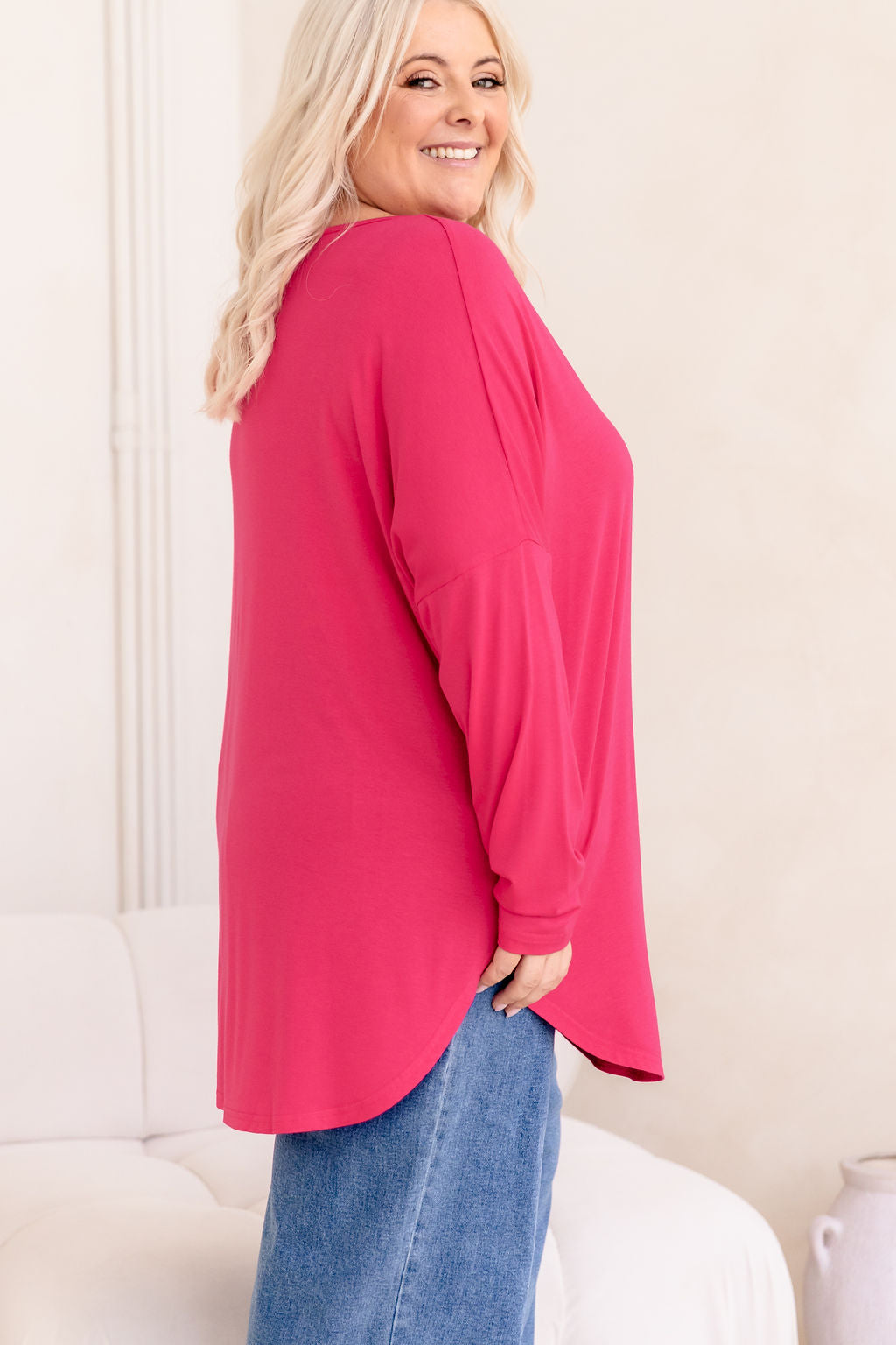 Jasper Jersey Top in Hot Pink