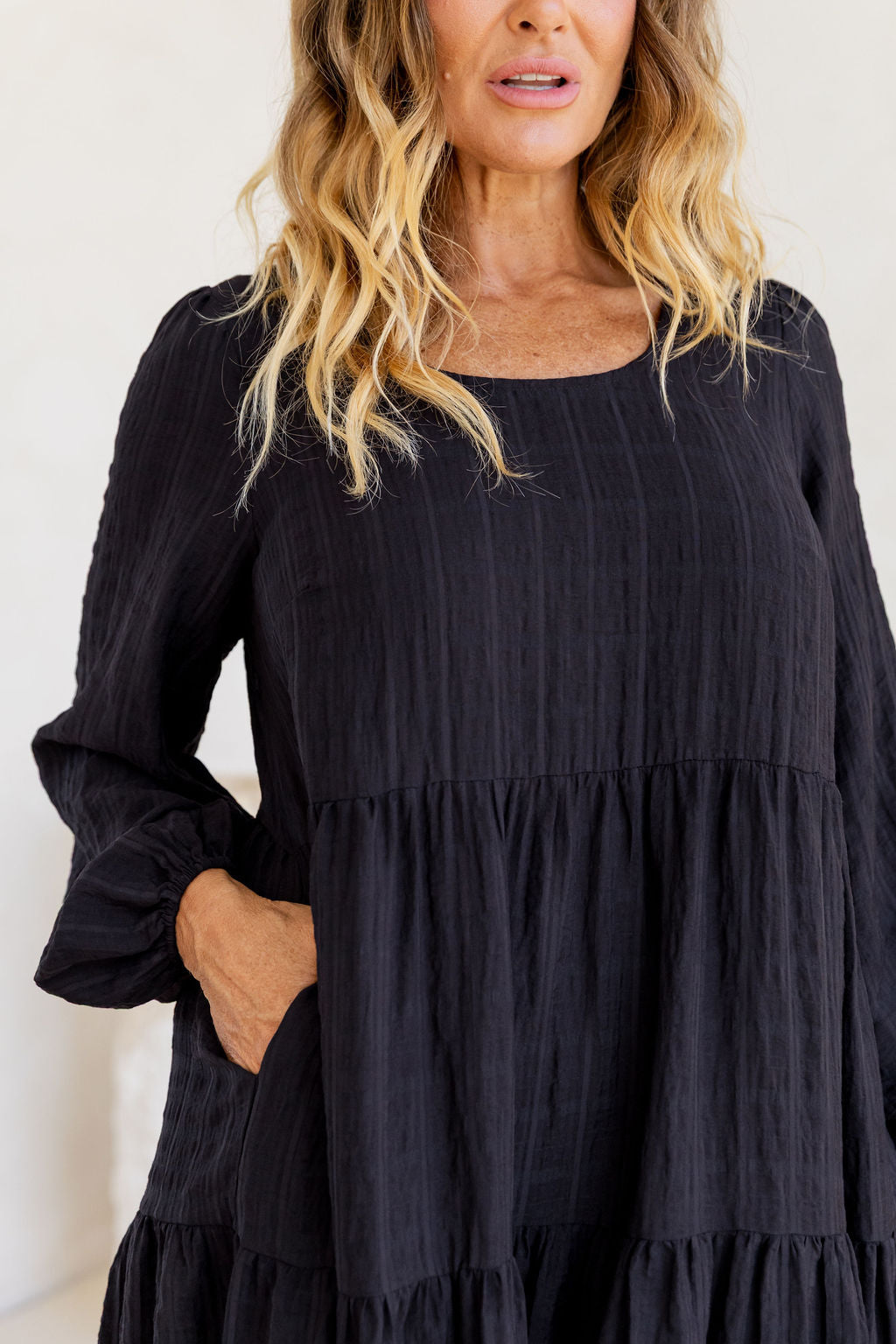 Long Sleeve Greta Midi Dress in Black