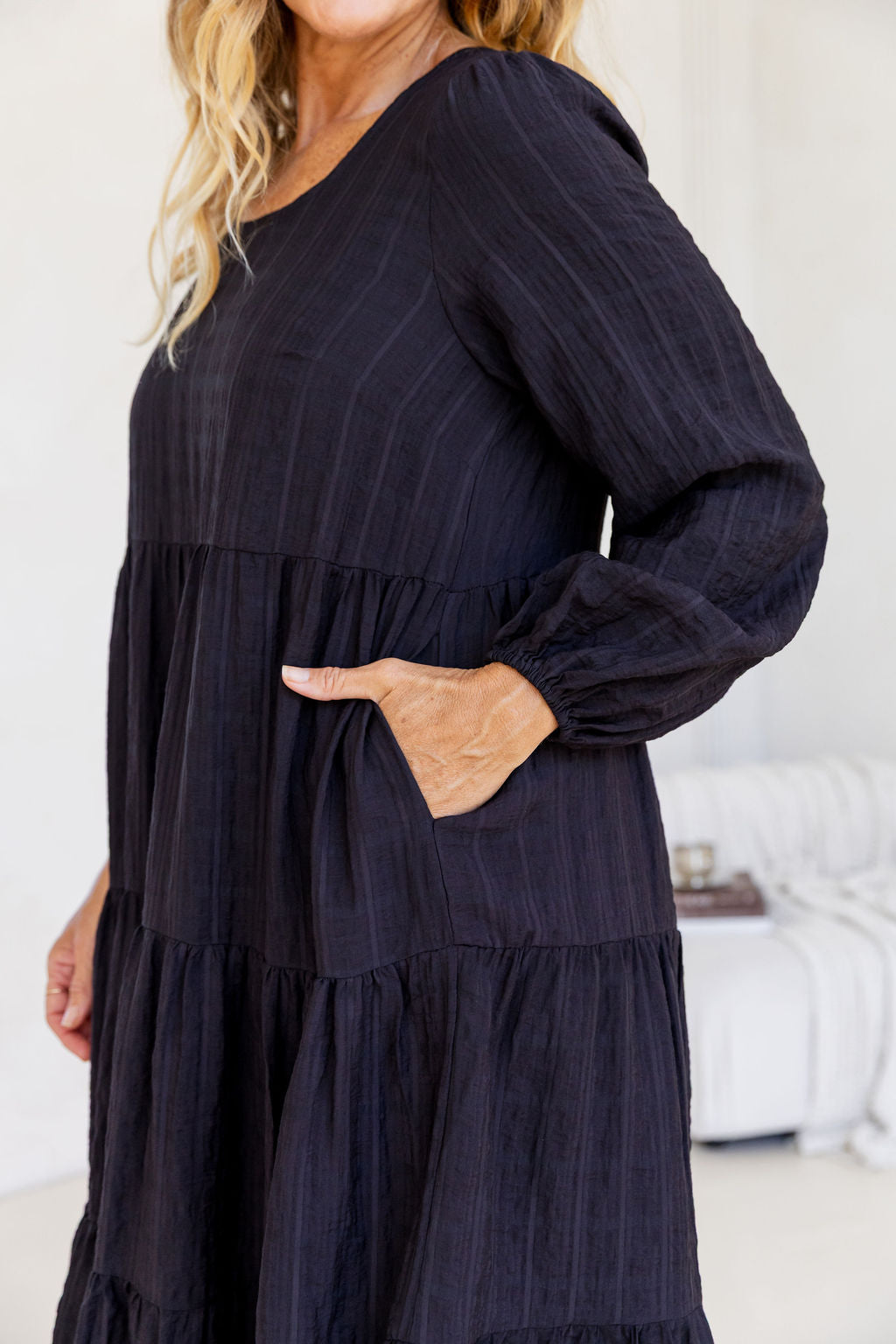 Long Sleeve Greta Midi Dress in Black
