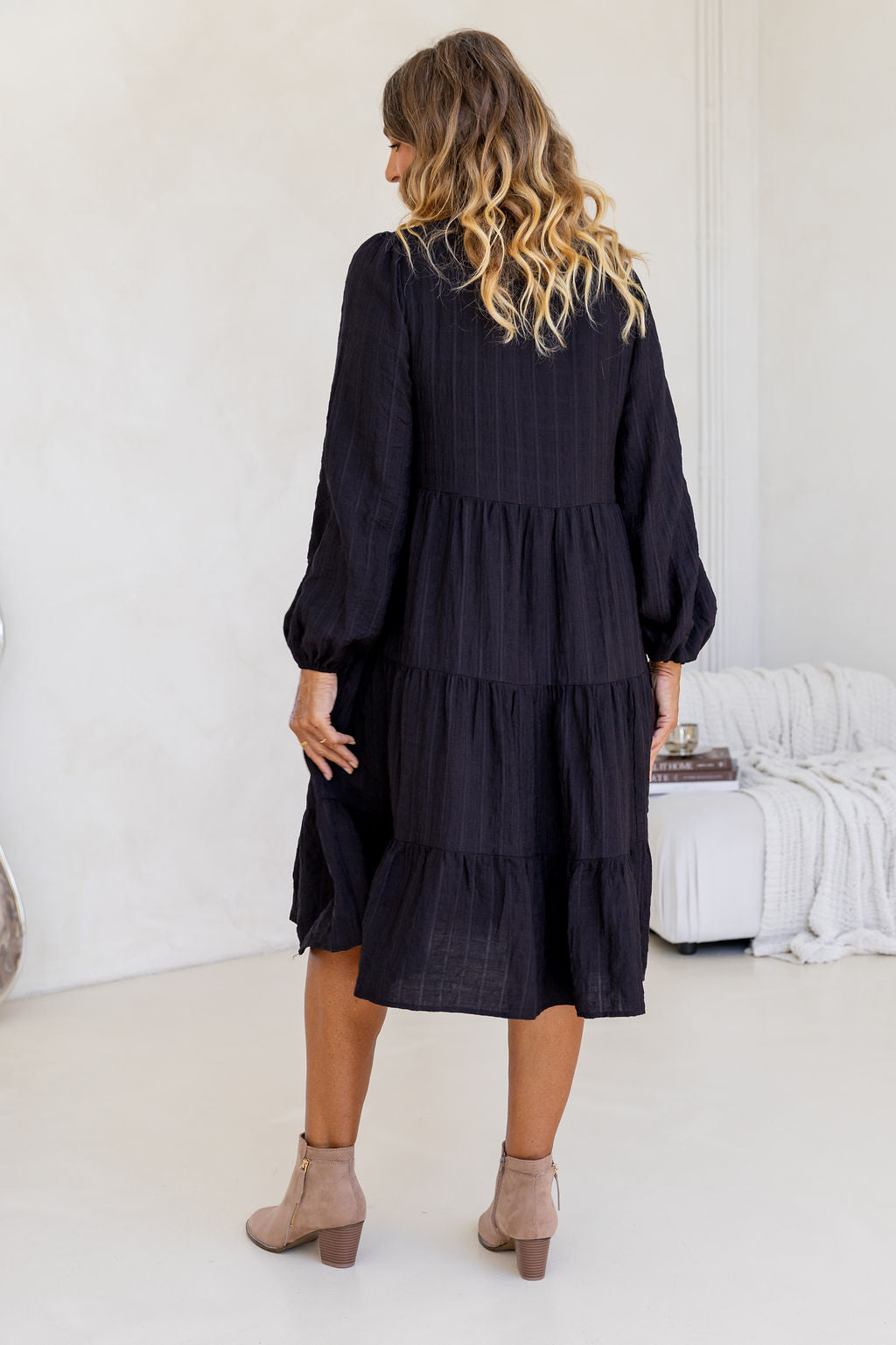 Long Sleeve Greta Midi Dress in Black