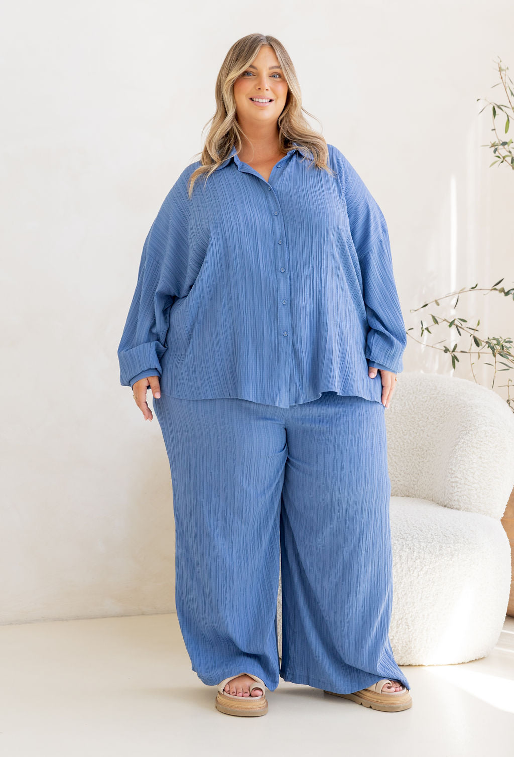 Camille Shirt in Textured Denim Blue