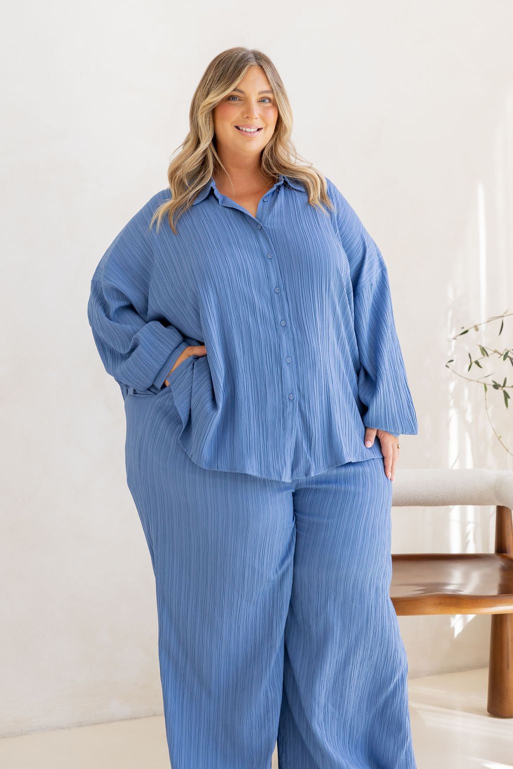 Camille Shirt in Textured Denim Blue