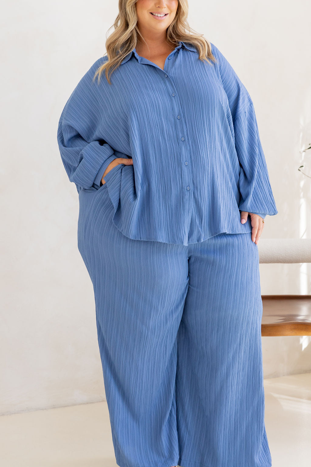 Gina Pant in Textured Denim Blue