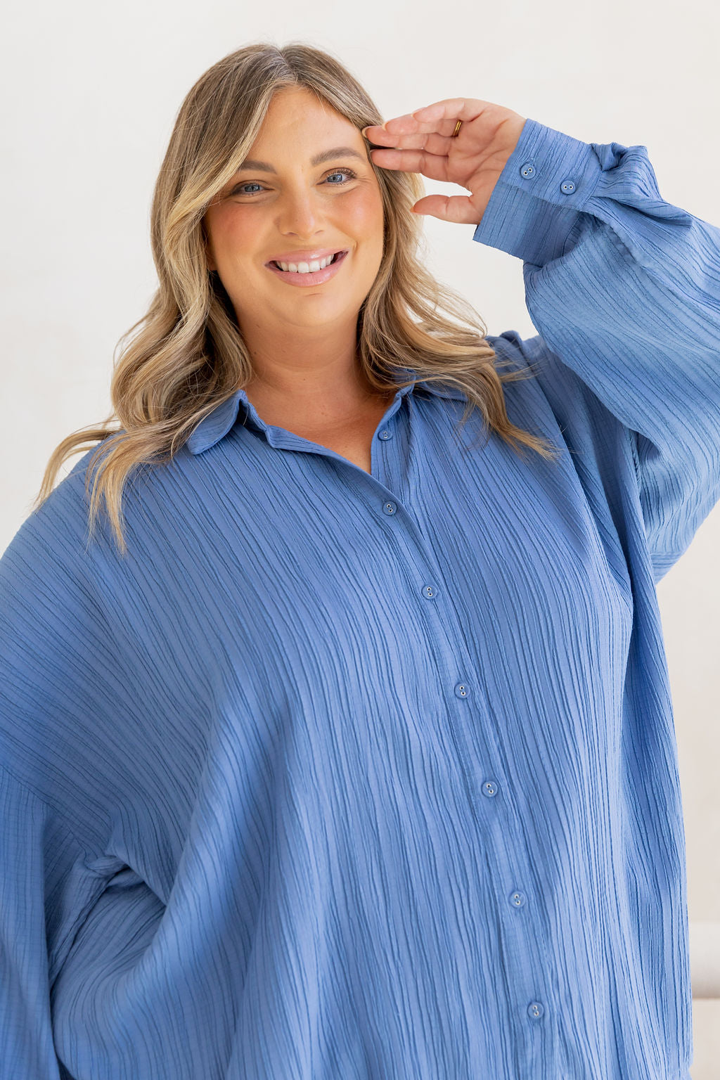 Camille Shirt in Textured Denim Blue
