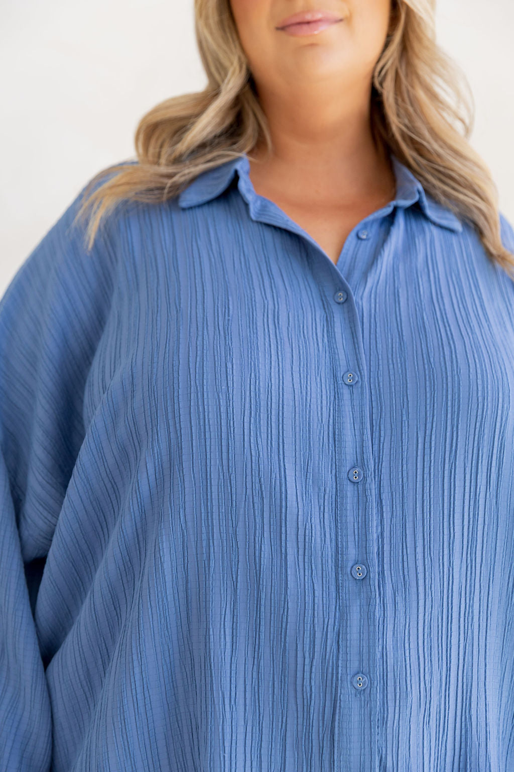 Camille Shirt in Textured Denim Blue