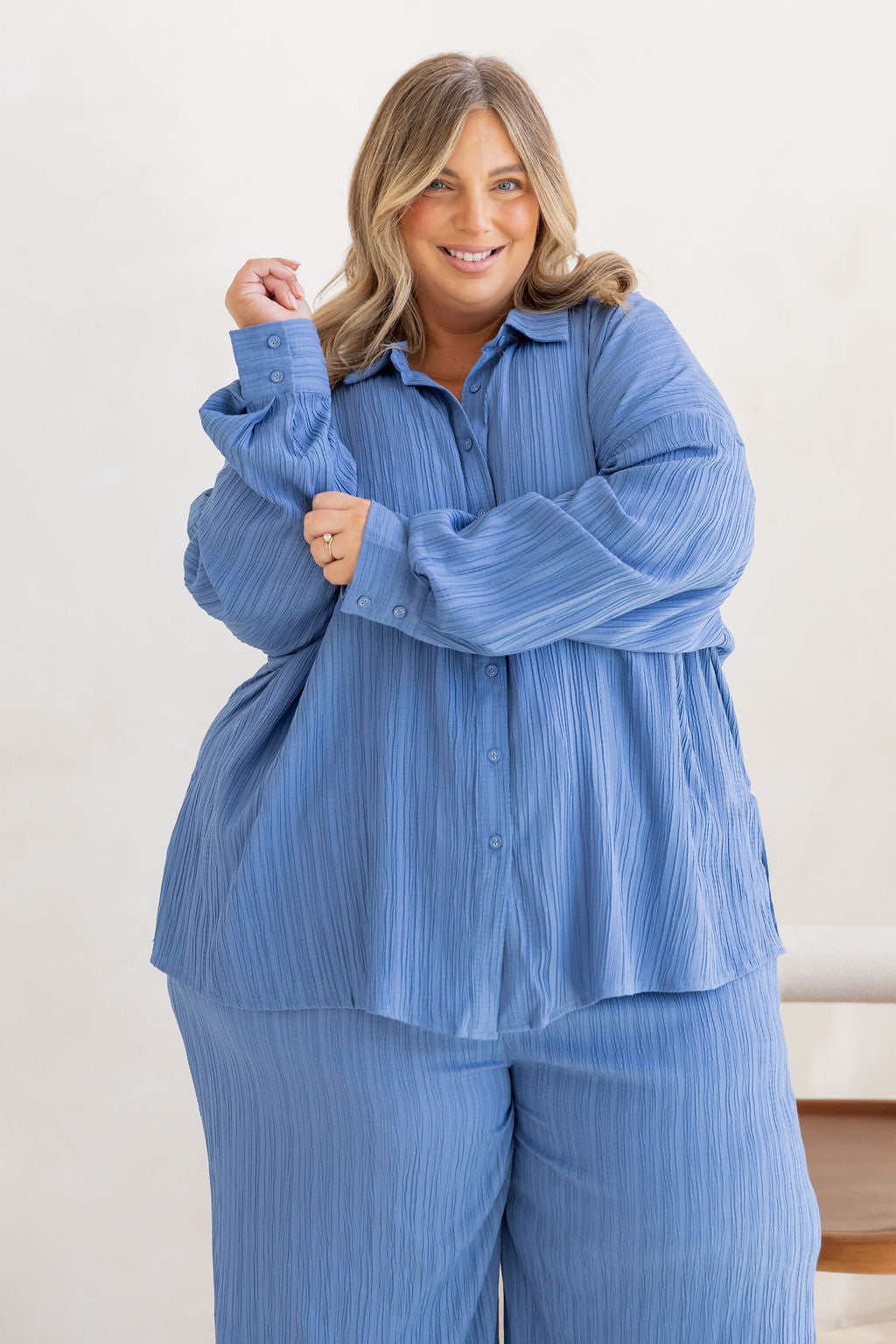 Camille Shirt in Textured Denim Blue