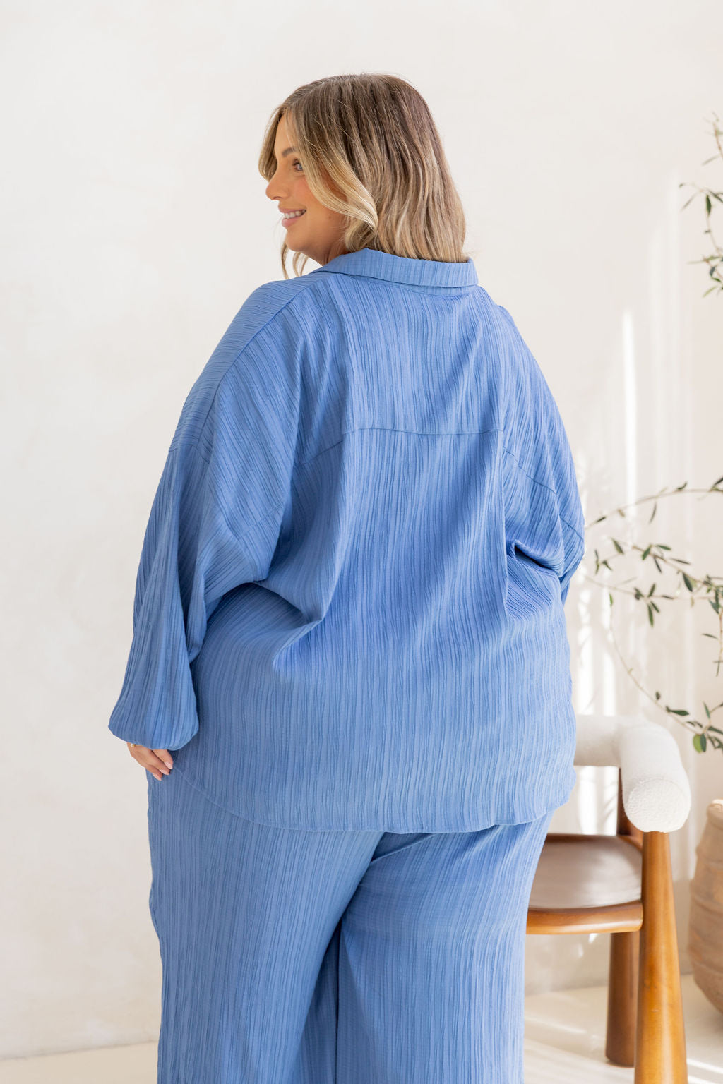 Camille Shirt in Textured Denim Blue