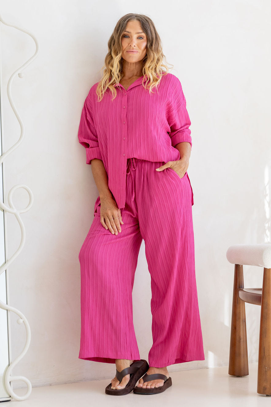 Gina Pant in Textured Hot Pink